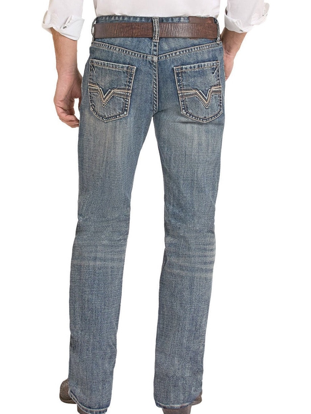 RELAXED FIT RAISED STITCH POCKET STRAIGHT LEG JEANS MEN’S